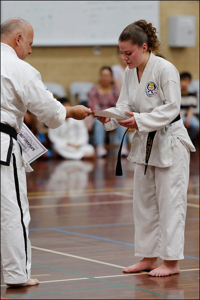 First Tae Kwon Do black belt certificate presentation, September 2023, Perth