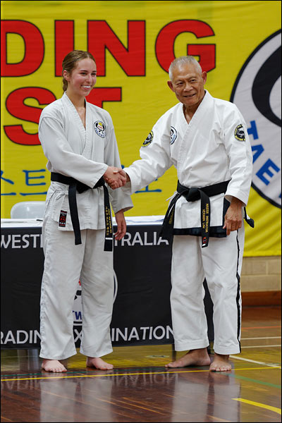 First Tae Kwon Do black belt promotion by Master Vernon Low, December 2023, Perth